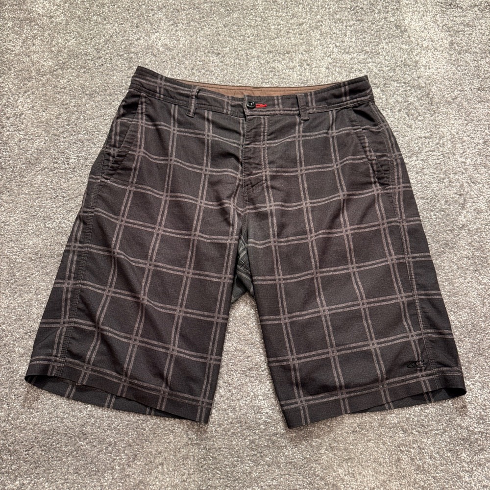 ONeill Hybrid Board Shorts Mens 32 Brown Plaid Quick Dry Surf Beachwear Swim